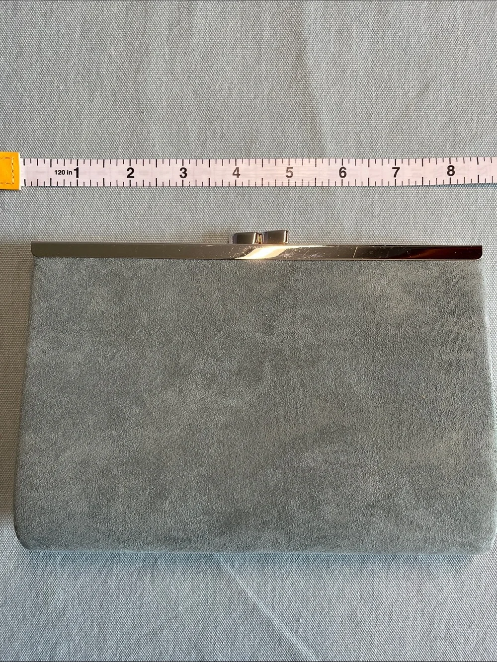 Suede Clutch Wristlet in Light steel Blue/Gray with Silver Trim (French import)